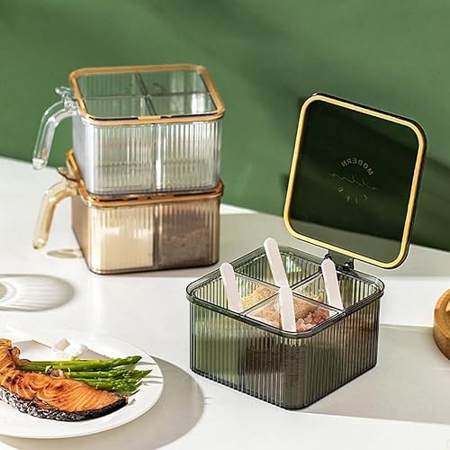 Miniatura 2 de Caja de condimentos transparente, 4 compartimentos sellados con tapa, compartimento de diseño desmontable con tapa y cucharas de servir, juego de