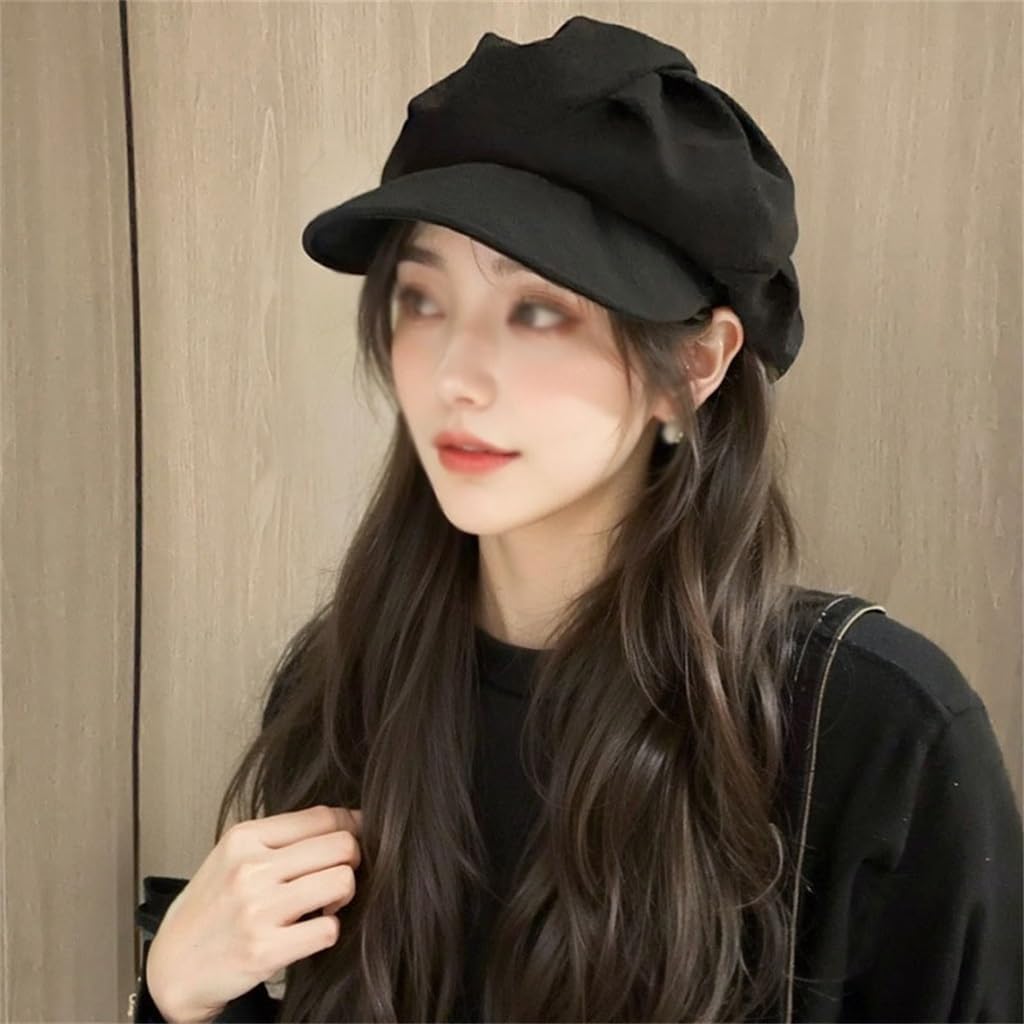 Pleated Duck Tongue Hat Painter Cloud Sense Metal Label Floppy Street Beret Cap