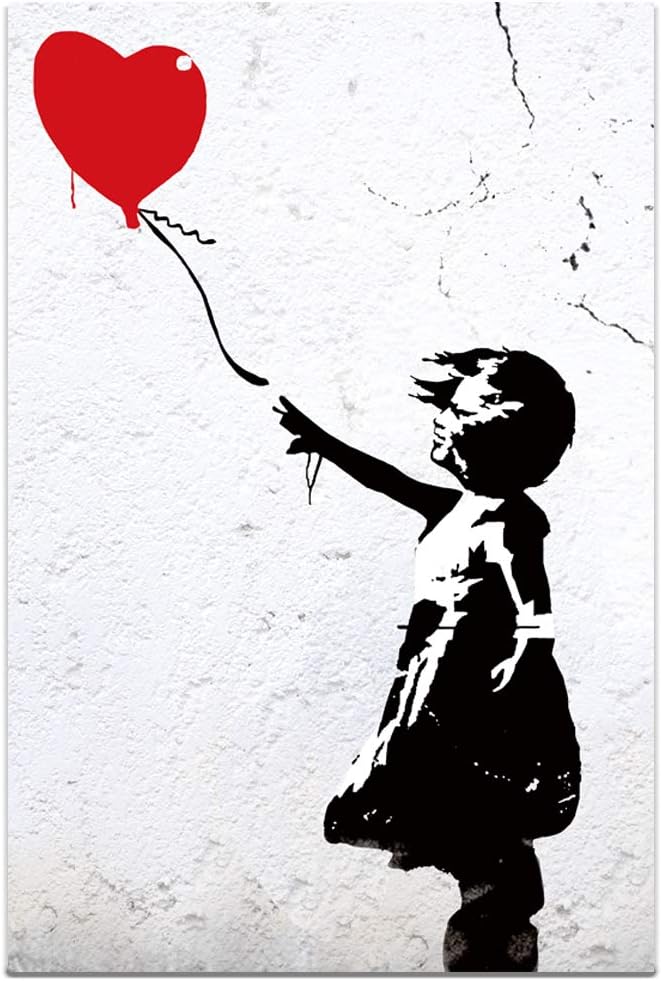 123 Life Banksy Canvas Wall Art Girl with Balloon - Banksy Girl with Red Balloon Paintings Picture Poster Banksy Artwork for Living Room Bathroom Wall Decor Unframed 30x40cm/12x16inch