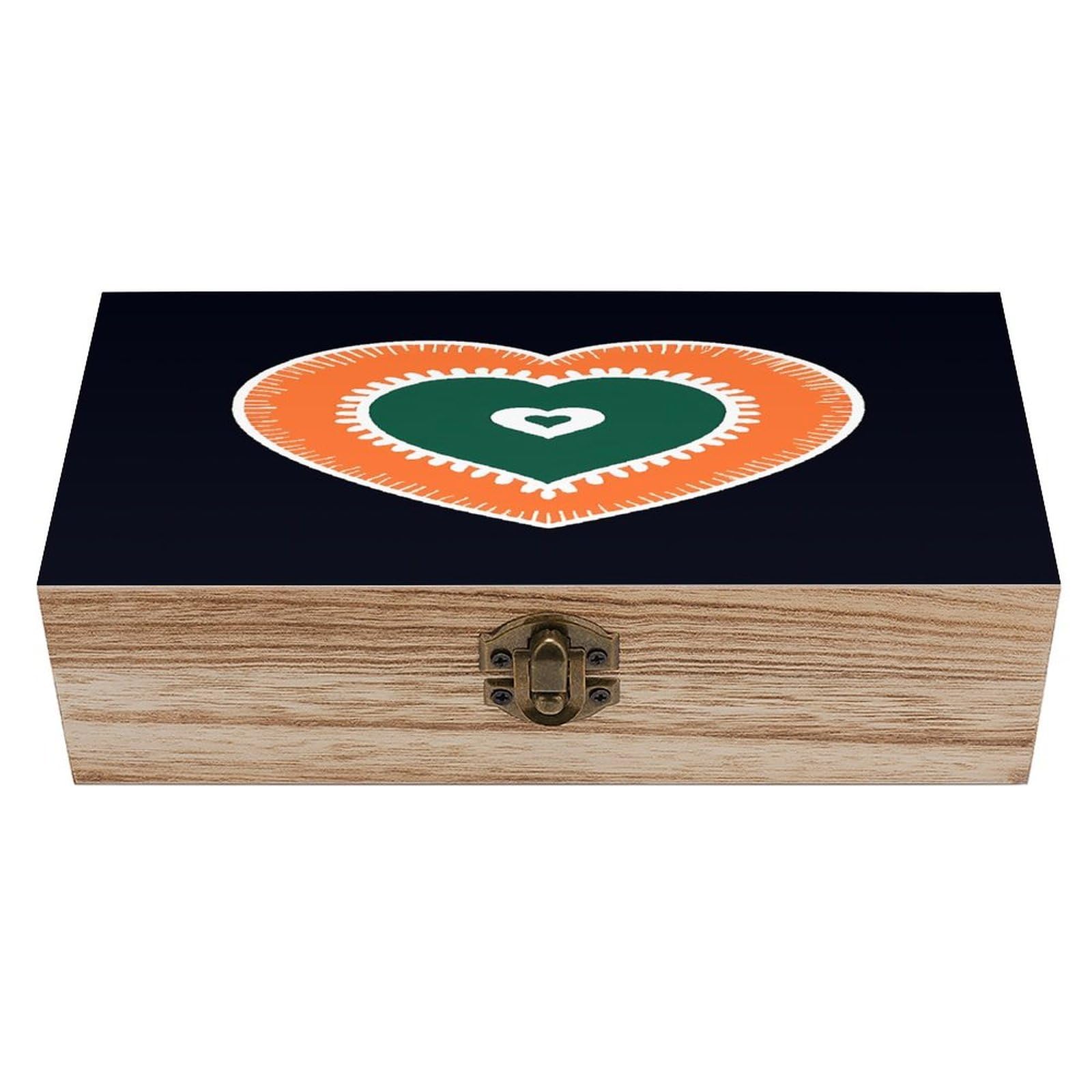 Btcowzrv Style Heart On Black Background Wooden Storage Box, Keepsake Box With Hinged And Retro Lock, Wood Jewelry Organizer For Photos & Mementos And Home Decor
