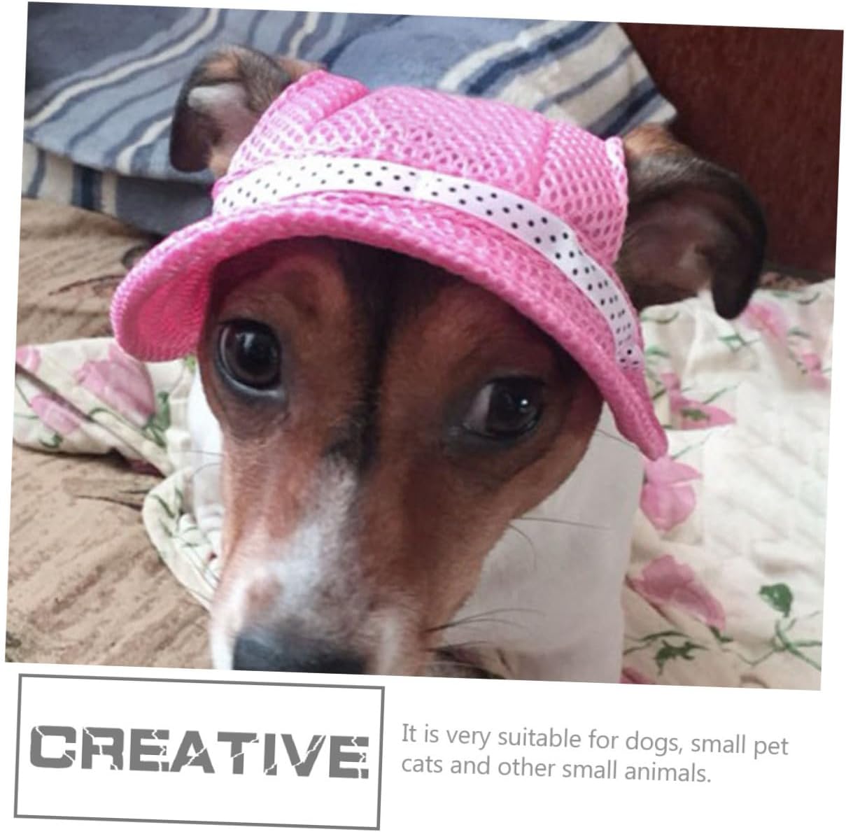 Dog Sun Hat for Small Medium Dogs with Ear Holes Adjustable Chin Strap Breathable Summer Outdoor Pink Princess Pet Hat