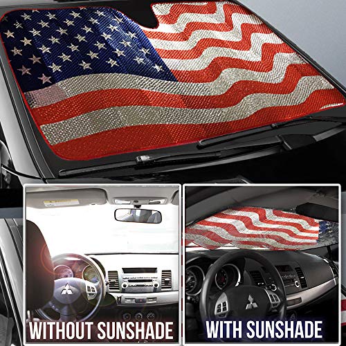 Big Hippo Sun Shade, Windshield Sun Shade American Flag Sunshades Keep Vehicle Cool Protect Your Car from Sun Heat & Glare Best UV Ray Visor Protector(Size: 63