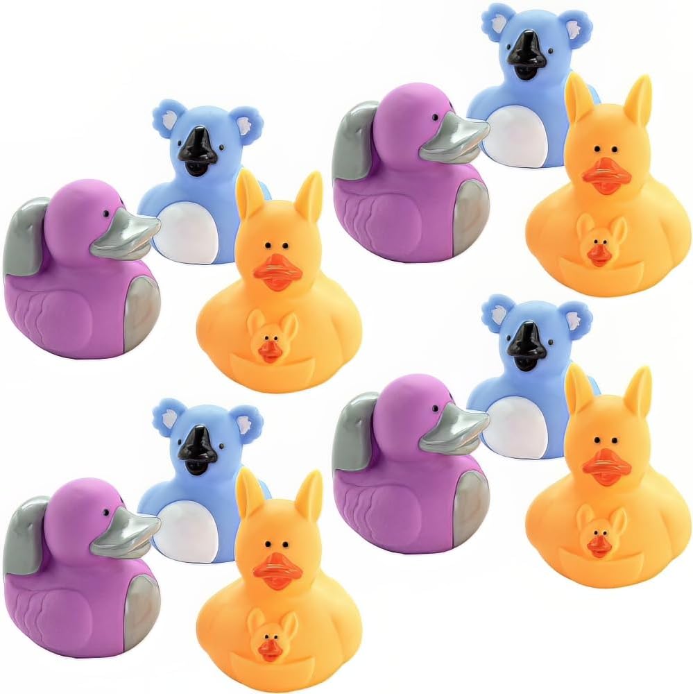 Fun Express Rubber Ducks, Assorted Styles, 12 Pieces, Birthdays, Grand Events, Party Favors, Table Decorations, Treasure Chest Supplies (Australian Animals) - VBS Vacation Bible School Supplies/Decor