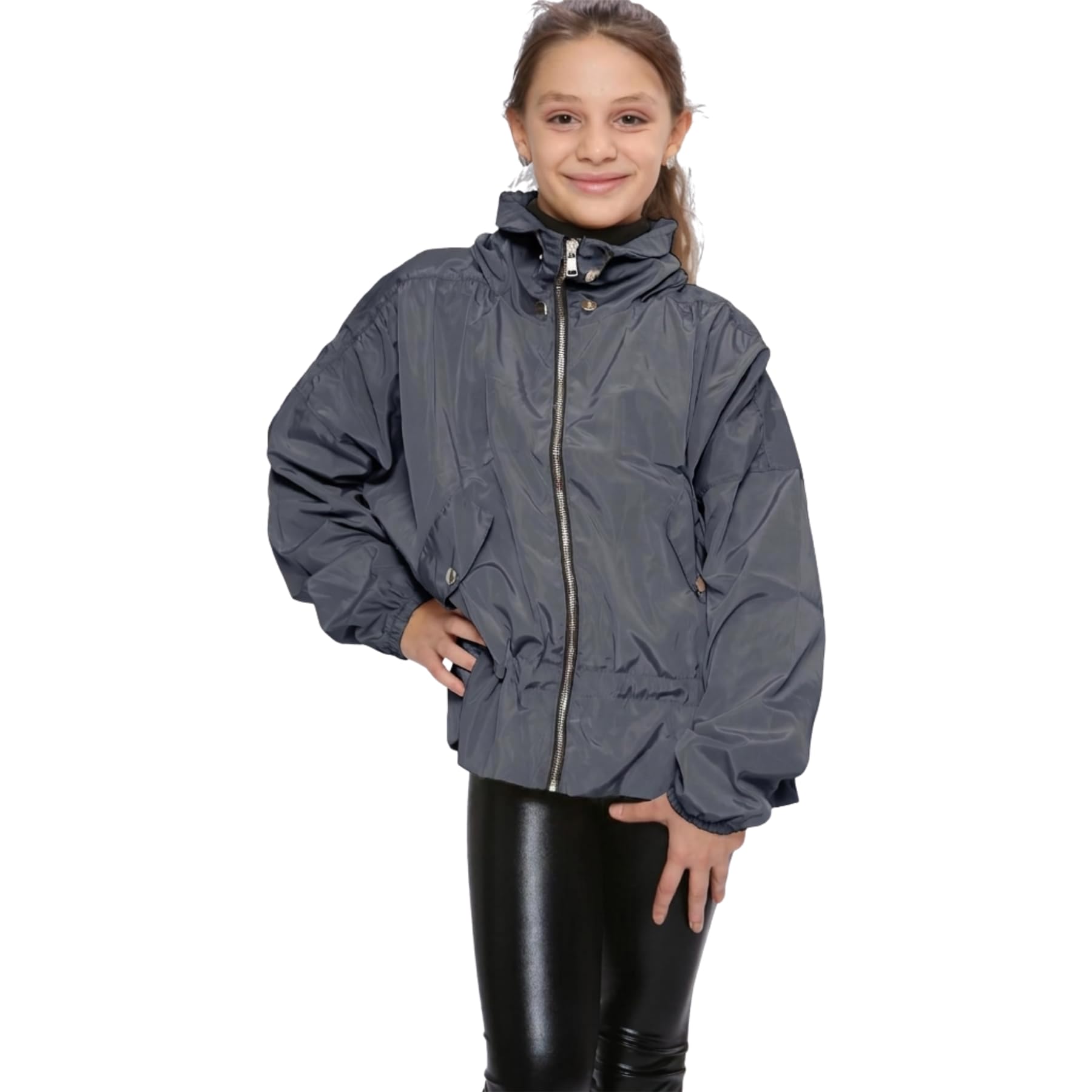 A2z 4 Kids Girls Grey Windproof Showerproof Lightweight Rain Jacket