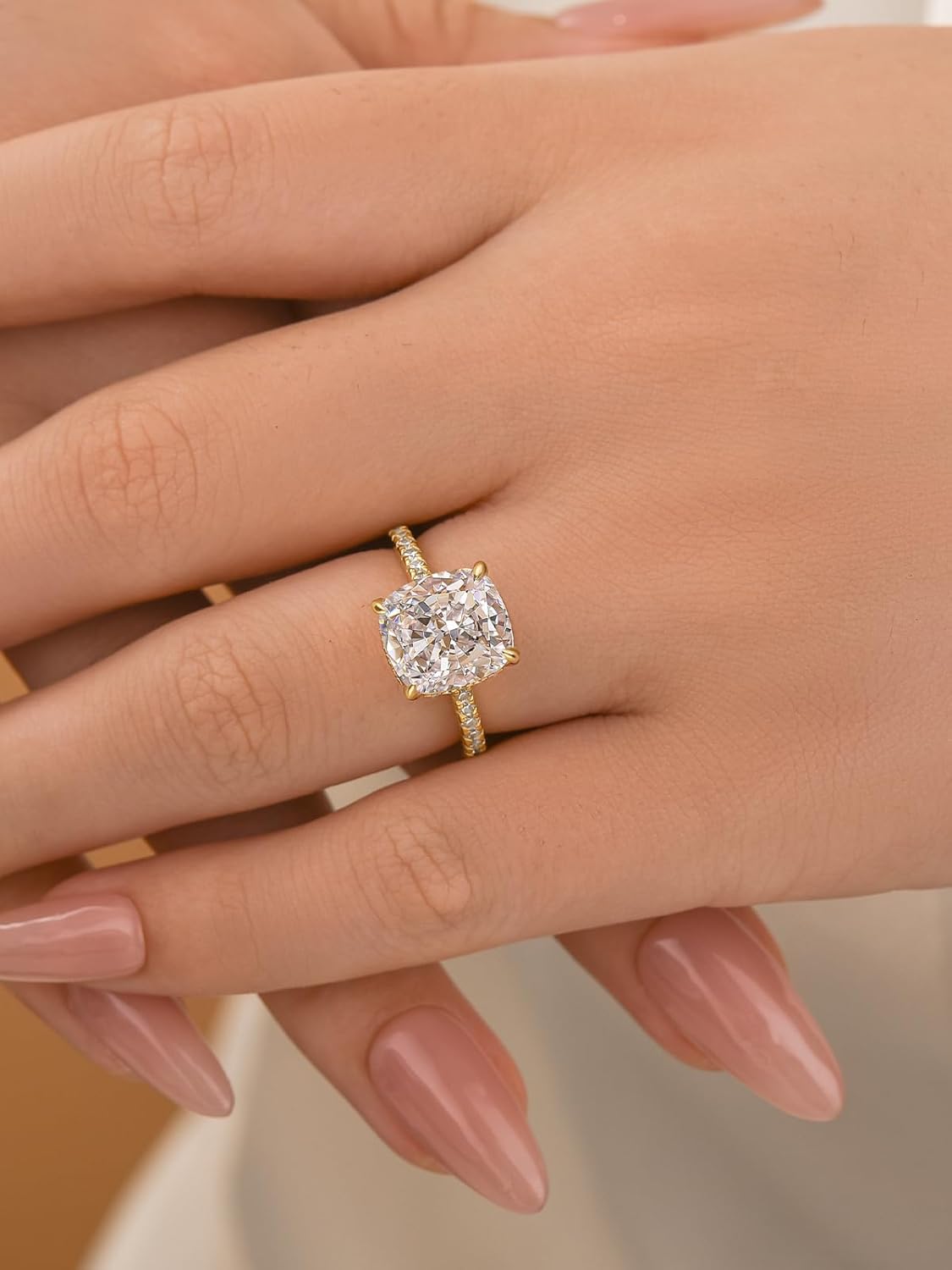 4CT Cushion Cut Promise Ring for Women, White/Yellow Stone 5A Grade Cubic Zirconia S925 Silver Yellow/White/Rose Golden Engagement Ring - Image 7