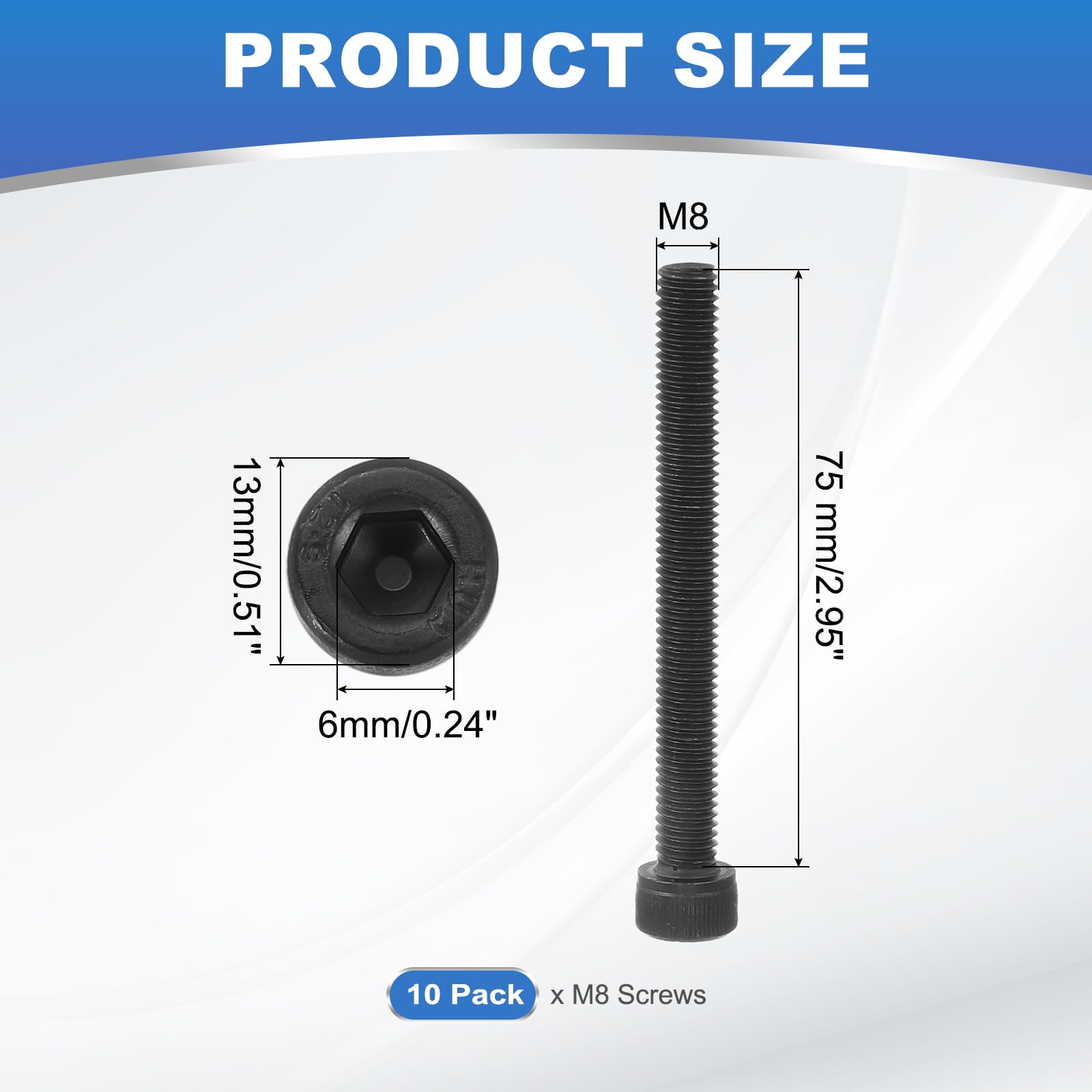 PATIKIL M8 x 75mm Hex Socket Head Screws Cap Bolt - Image 2
