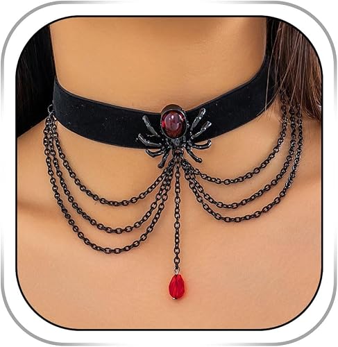 Dmaiy Gothic Necklace Blood Red Cabochon Pendent Black Velvet Neck Chain Jewelry