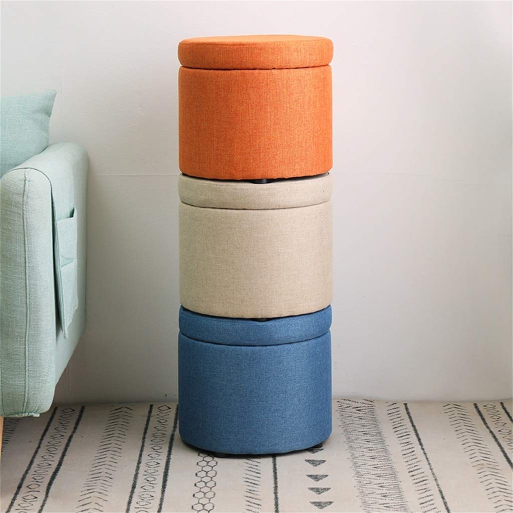 FINDYU Reposapiés De Almacenamiento, Antideslizante Compacto Niños Banco Redondo Adultos Cambia De Zapatos Taburete para Sala Pasillo (Color : Azul, tamaño : 40cm)