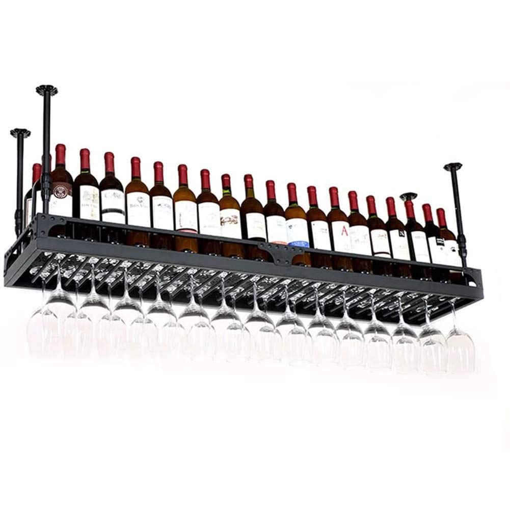 Porte-bouteille de vin suspendu avec porte-verres à pied en métal
