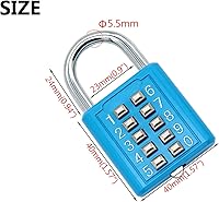 Vista 2 de 2 candados de combinación de 10 dígitos para casillero de gimnasio, estuche, cajón, caja de herramientas (azul)