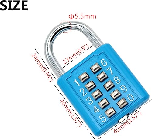Miniatura 2 de 2 candados de combinación de 10 dígitos para casillero de gimnasio, estuche, cajón, caja de herramientas (azul)