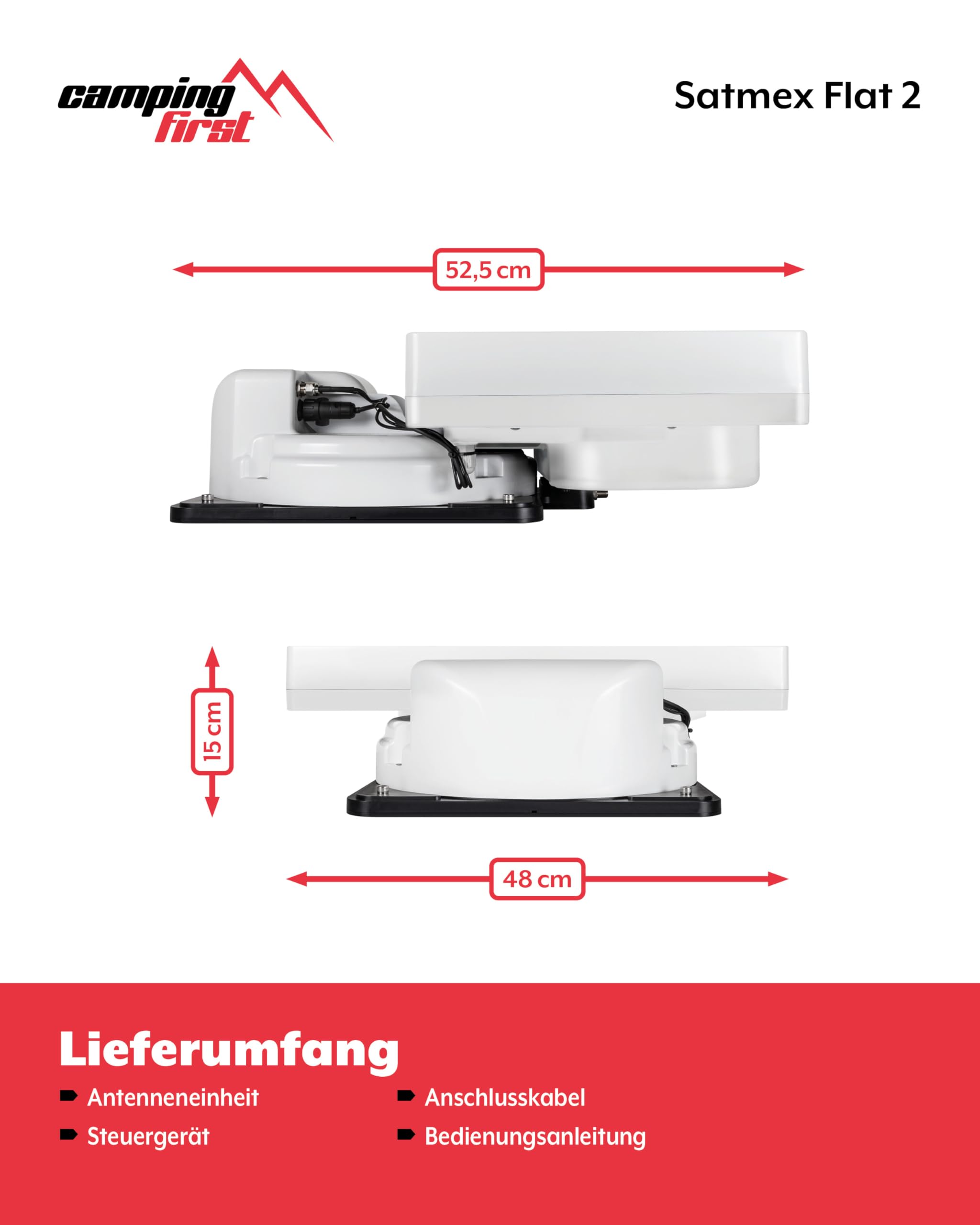 Satmex Flat 2 – Vollautomatische Camping-Antenne (Satelliten-Antenne, für 2 TVs/Receiver, für Caravan und Wohnmobil, Skew-Funktion) – Weiß
