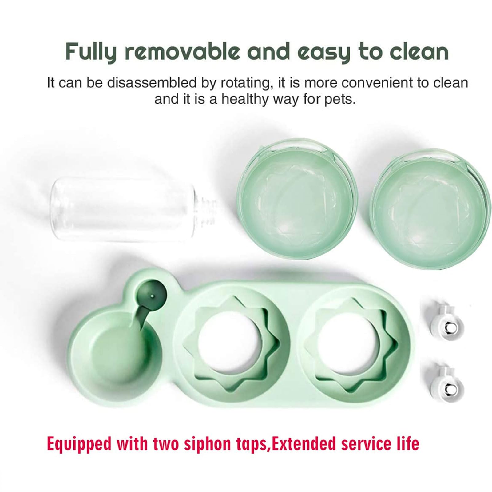 Cuencos 3 en 1 for Perros y Gatos con Soporte Inclinado 15°, antiderrames Ajustable for Comida Agua, for Cachorros(Green)