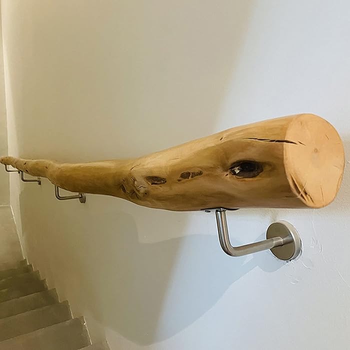Buy Staircase Handrails with Rail Brackets, Natural Solid Wooden