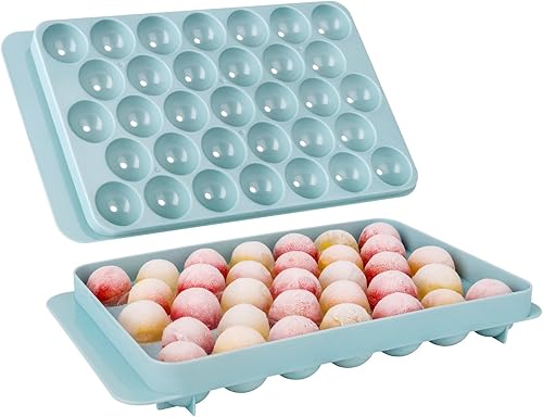 Bandejas para cubitos de hielo con tapas para congelador, bandeja para cubitos de hielo de 33 esferas con fácil liberación para café helado o