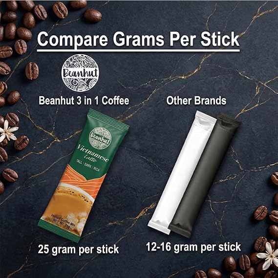 Beanhut's Vietnamese Latte, Instant Coffee Mix, 3 in 1 Coffee Mix, 25g x 50 sticks(2.75 lb)