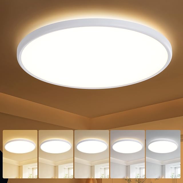 Lumière de plafond LED encastrée de 18 pouces, 5 réglages de température de couleur (3000K/3500K/4000K/5000K/6500K) 36W luminaire monté en surface ultra mince, luminosité dimmable pour salon