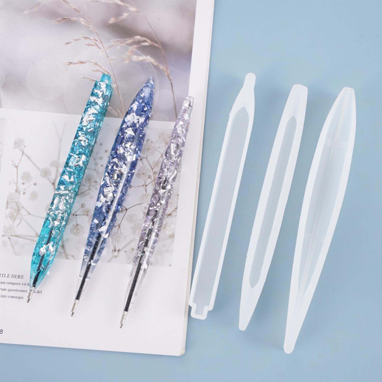 7Pcs Pen Resin Molds with 30 Pen Refills, Ballpoint Pen Silicone Mold | Pen Silicone Mold for Resin Casting DIY Crafts Gifts