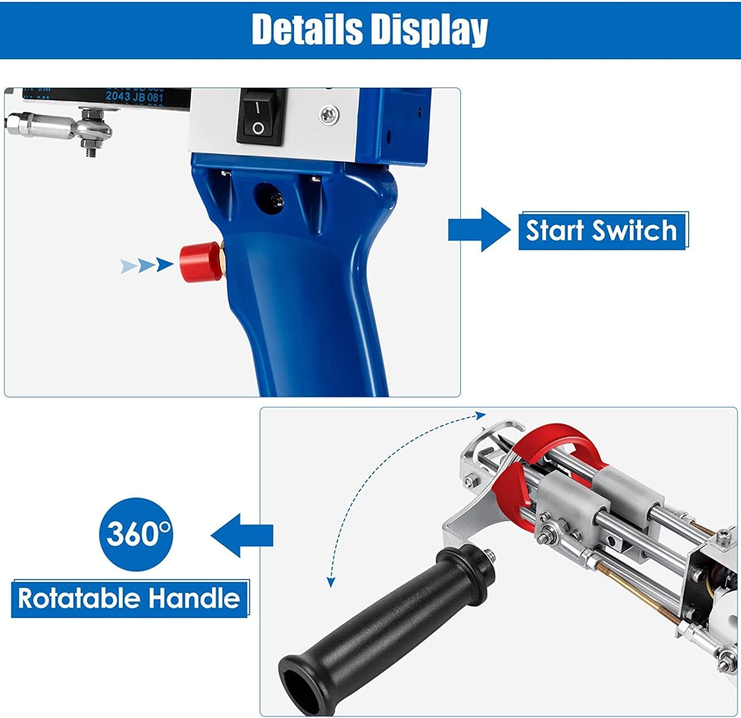 GeRRiT Handheld Rug Tufting Gun Electric Carpet Machine Loop Pile, Cut Pile Rug Making Tools 1224 Steps/s Adjustable, for DIY Beginners