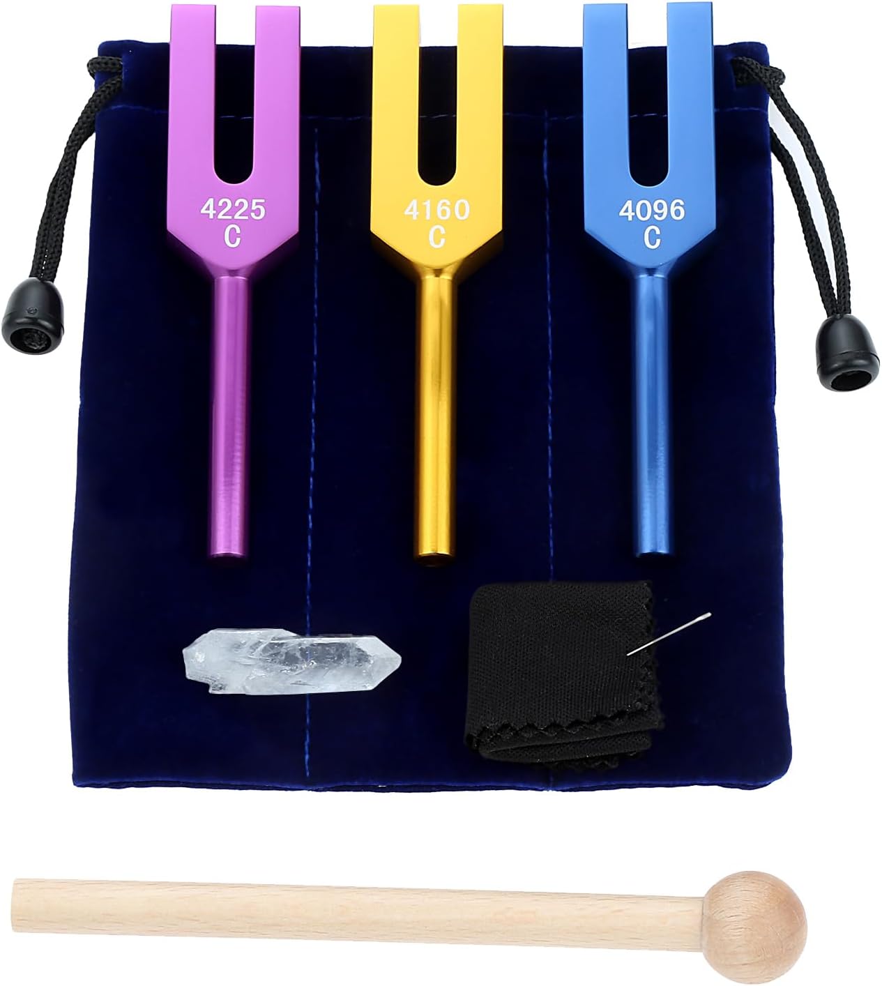 Angel Tuning Forks Set - 4096 Hz, 4160 Hz, 4225 Hz for Sound, Musical Instrument, with Wooden Hammer and Soft Storage Bag(Colorful)