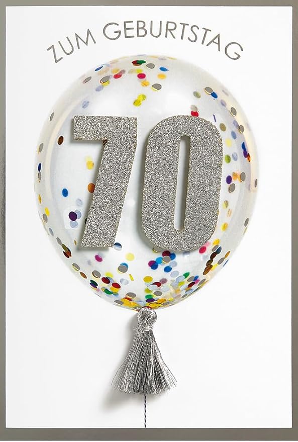 Perleberg hochwertige Geburtstagskarte mit Luftballon-Motiv – edle Karte zum 70. Geburtstag mit Umschlag – schöne Geburtstagskarten 11,6 x 16,6 cm – Karte Geburtstag für eine gelungene Überraschung