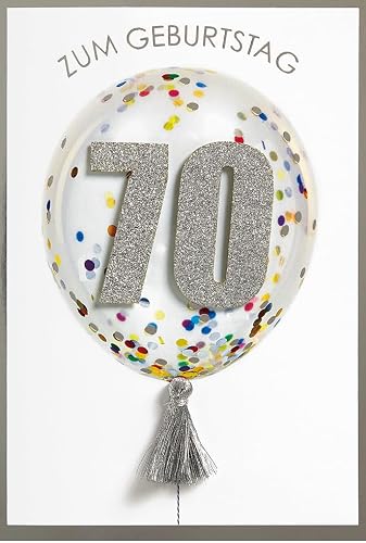 Perleberg High-Quality Birthday Card with Balloon Motif – Elegant 70th Birthday Card with Envelope – Beautiful Birthday Cards 11.6 x 16.6 cm – Birthday Card for a Successful Surprise