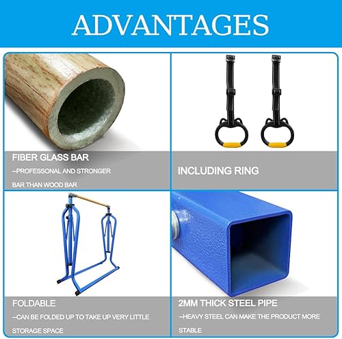 Miniatura 2 de Barra de gimnasia plegable y movible, barra horizontal para niños y niñas jóvenes, equipo de gimnasio sin tambaleo para el hogar en interiores,