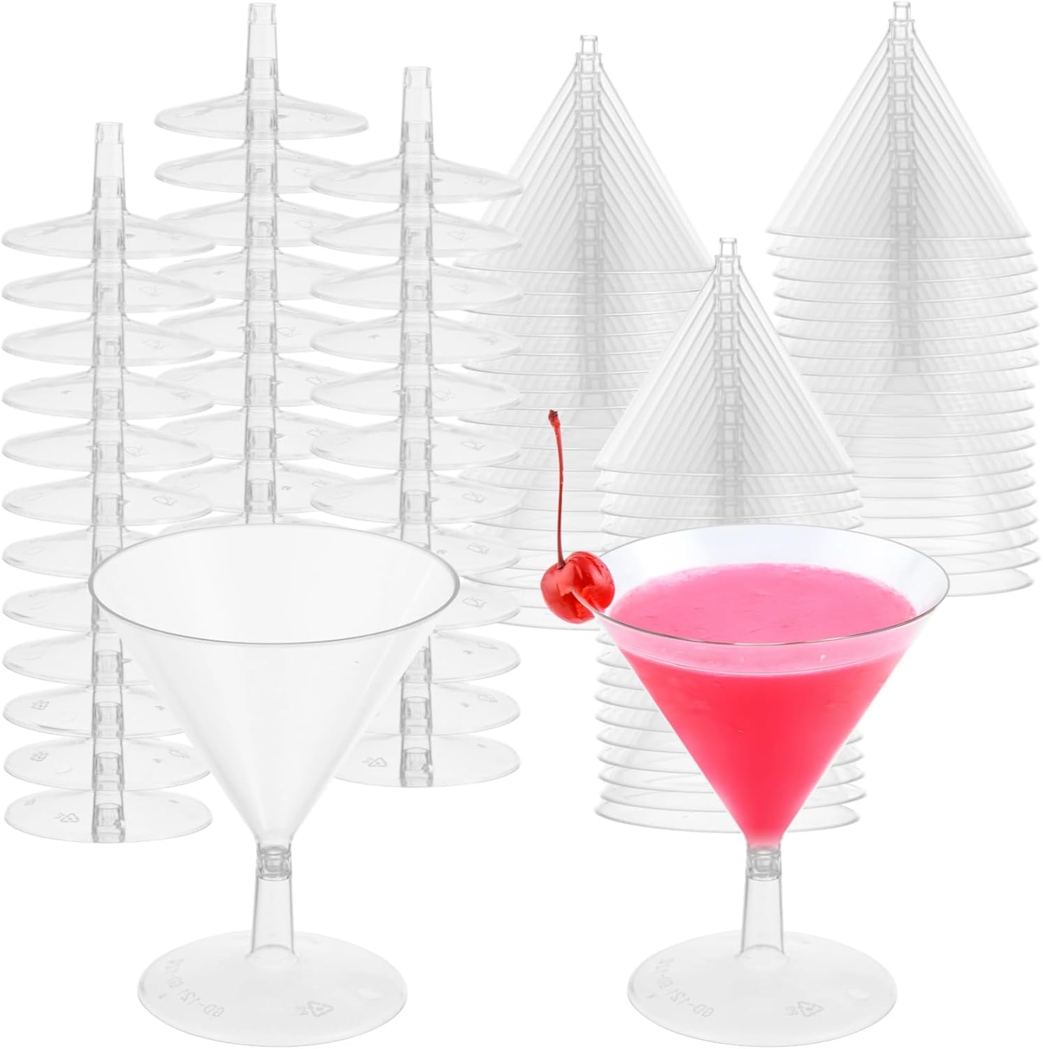 100 PCS Mini Clear Plastic Martini Glasses, 2 oz Disposable Cocktail Glasses, Mini Dessert Cups, Single Use Champagne Glass, Easy-to-Assemble Clear Glasses for Pool Parties, Birthdays, Weddings