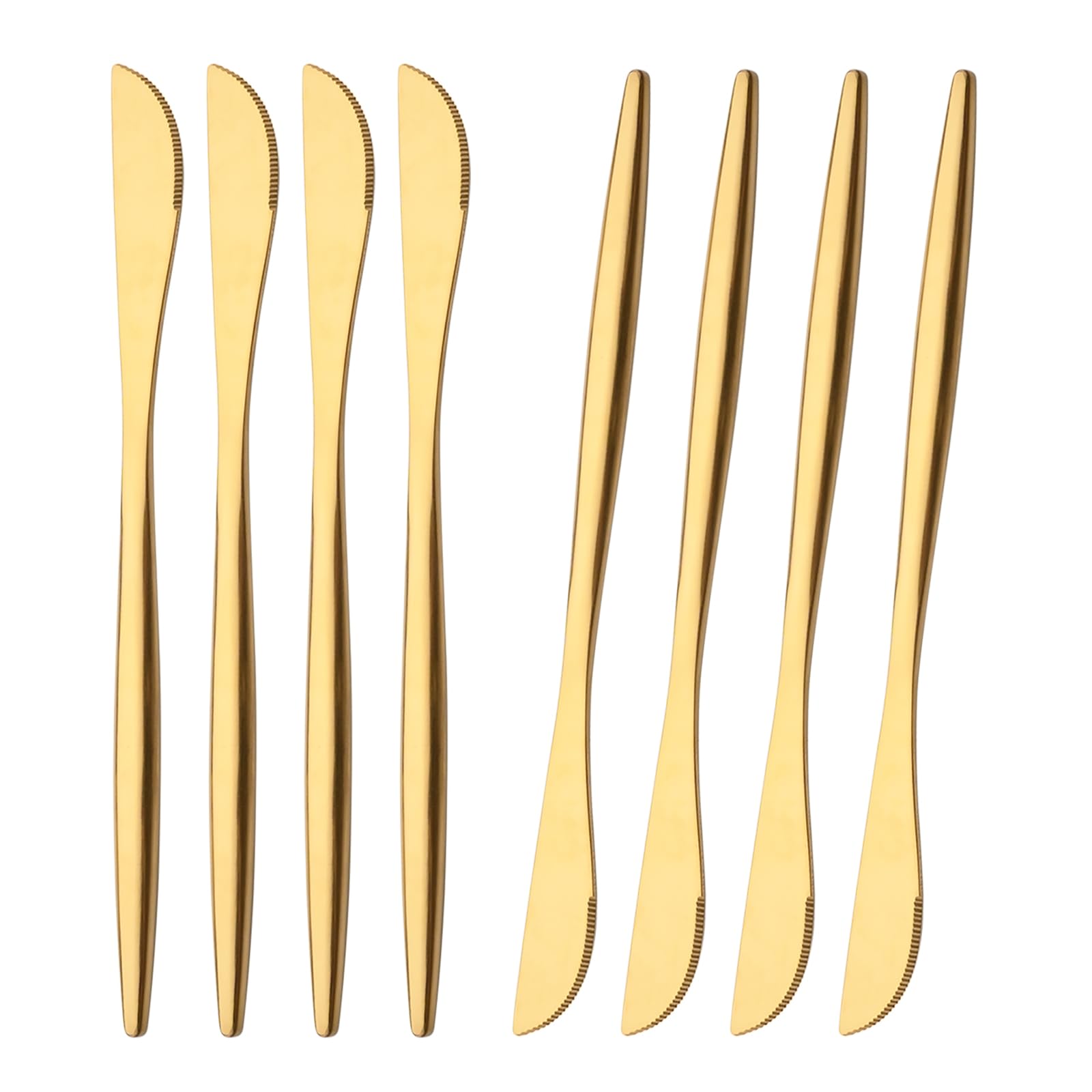 Snplowum 8-Piece 304 Stainless Steel Gold Dinner Knife, 8.66 Inch Knife Set For Steak Dessert Butter Knife, Matching all tableware, Matte Gold