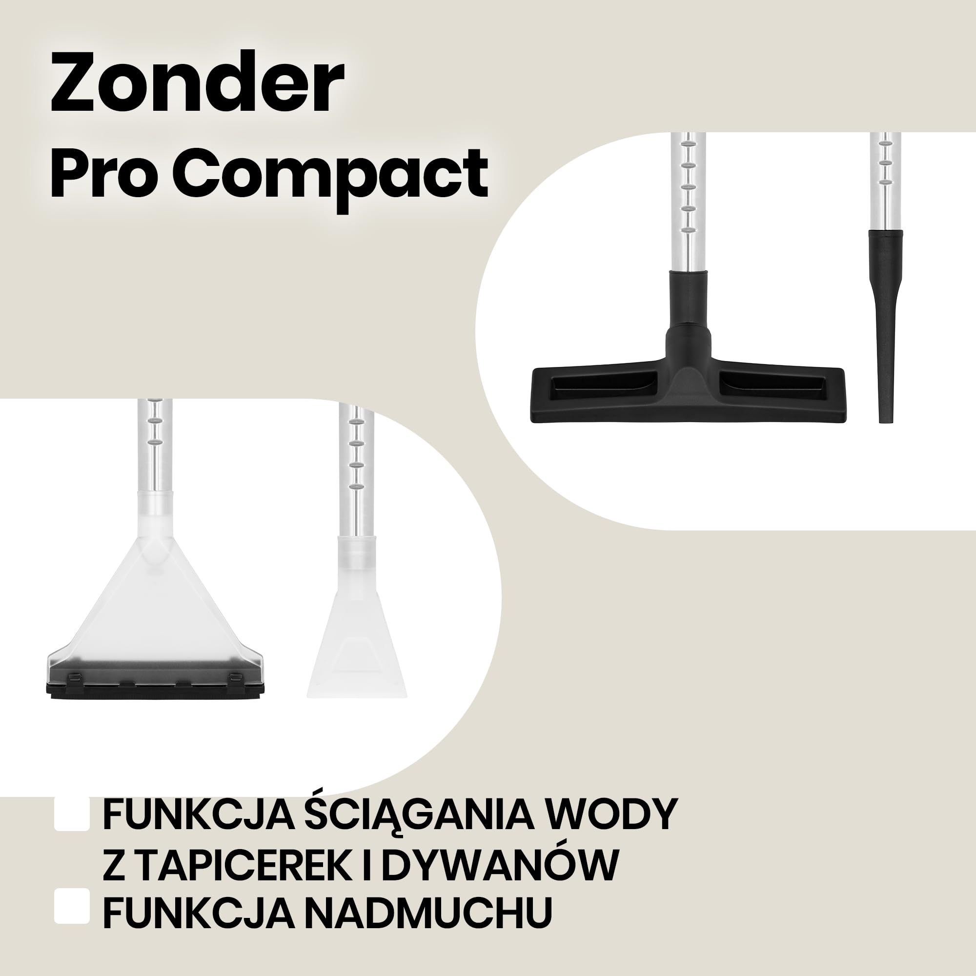 ZEEGMA ZONDER PRO COMPACT Odkurzacz do Pracy na Sucho i Mokro, Kompaktowy Odkurzacz Przemysłowy 1000W, Pojemnik 6 L, Ssawka do Prania Tapicerki i Dywanów, Funkcja Nadmuchu
