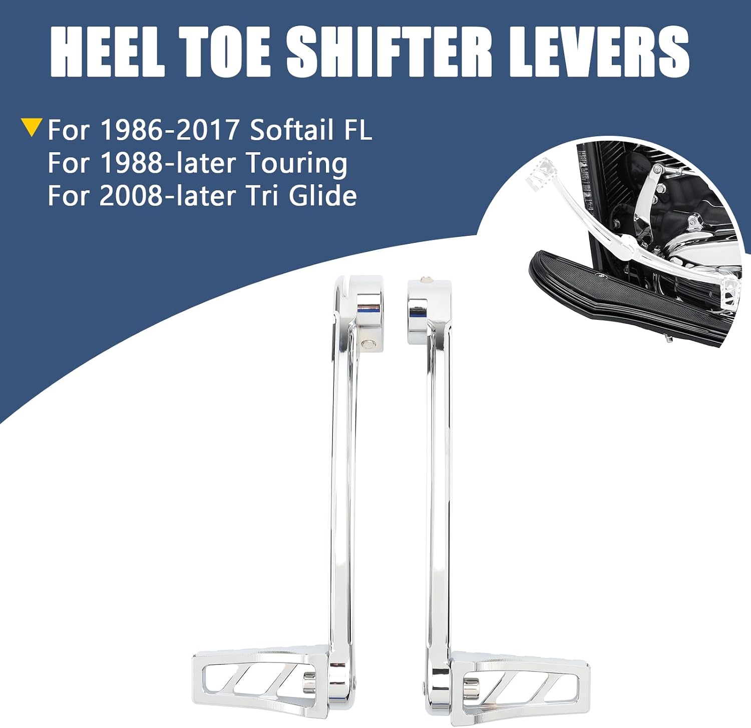 Shifter Levers Heel Toe Shift Pegs Fit for Harley Touring Electra Glide Road Glide Road King Street Glide 1988-later Softail FL Fat Boy 86-2017 Tri Glide 2008-later (Chrome)