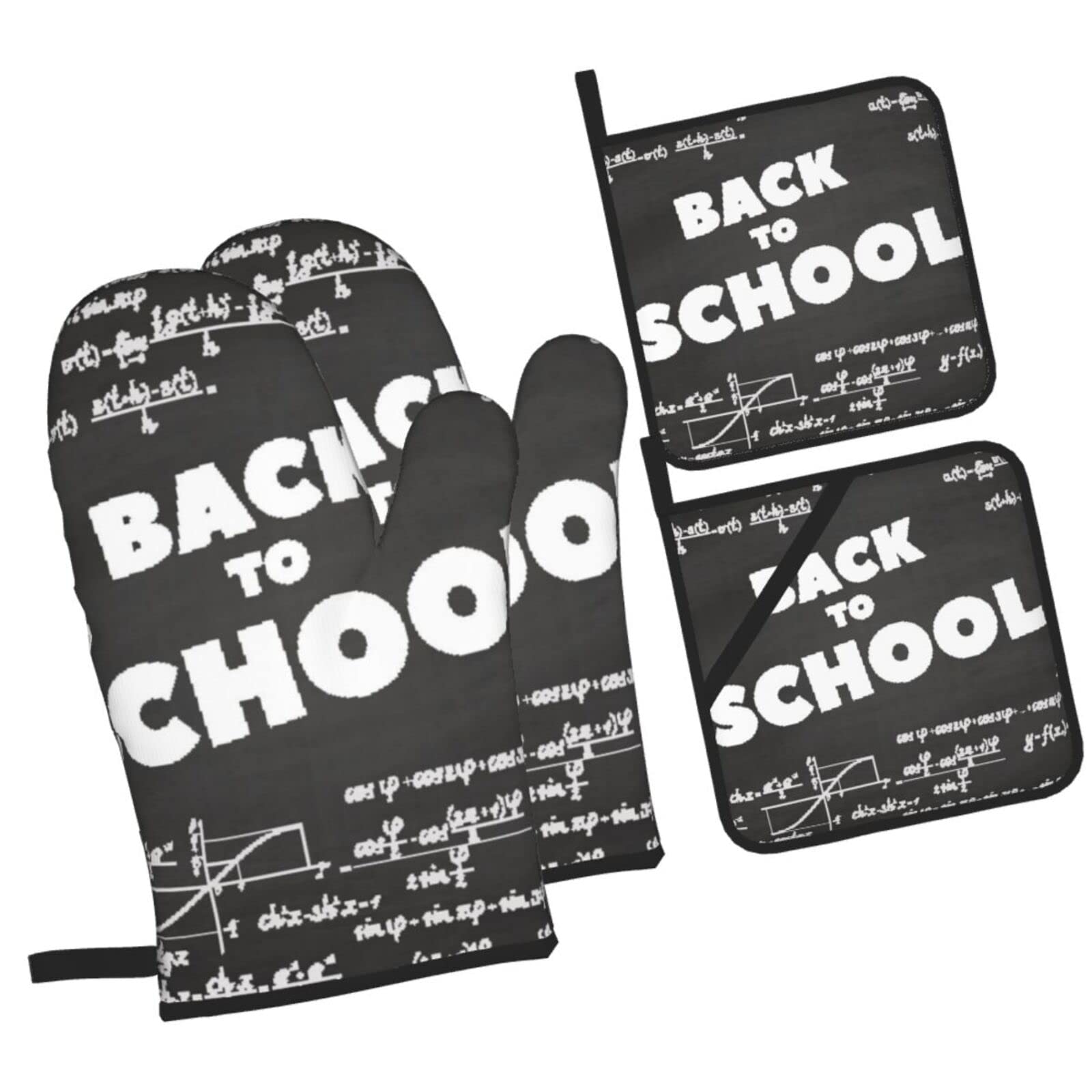 Chalkboard Pattern Oven Mitts and Pot Holders Sets, Christmas Oven Mitt Kitchen Heat Resistant Non-Slip Pot Holders Set for Cooking Baking BBQ