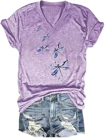Vintage Boho Tops for Women V-Neck Flowers Shirt Spring Graphic Tees Floral Print Summer Casual Short Sleeve Tshirt Top