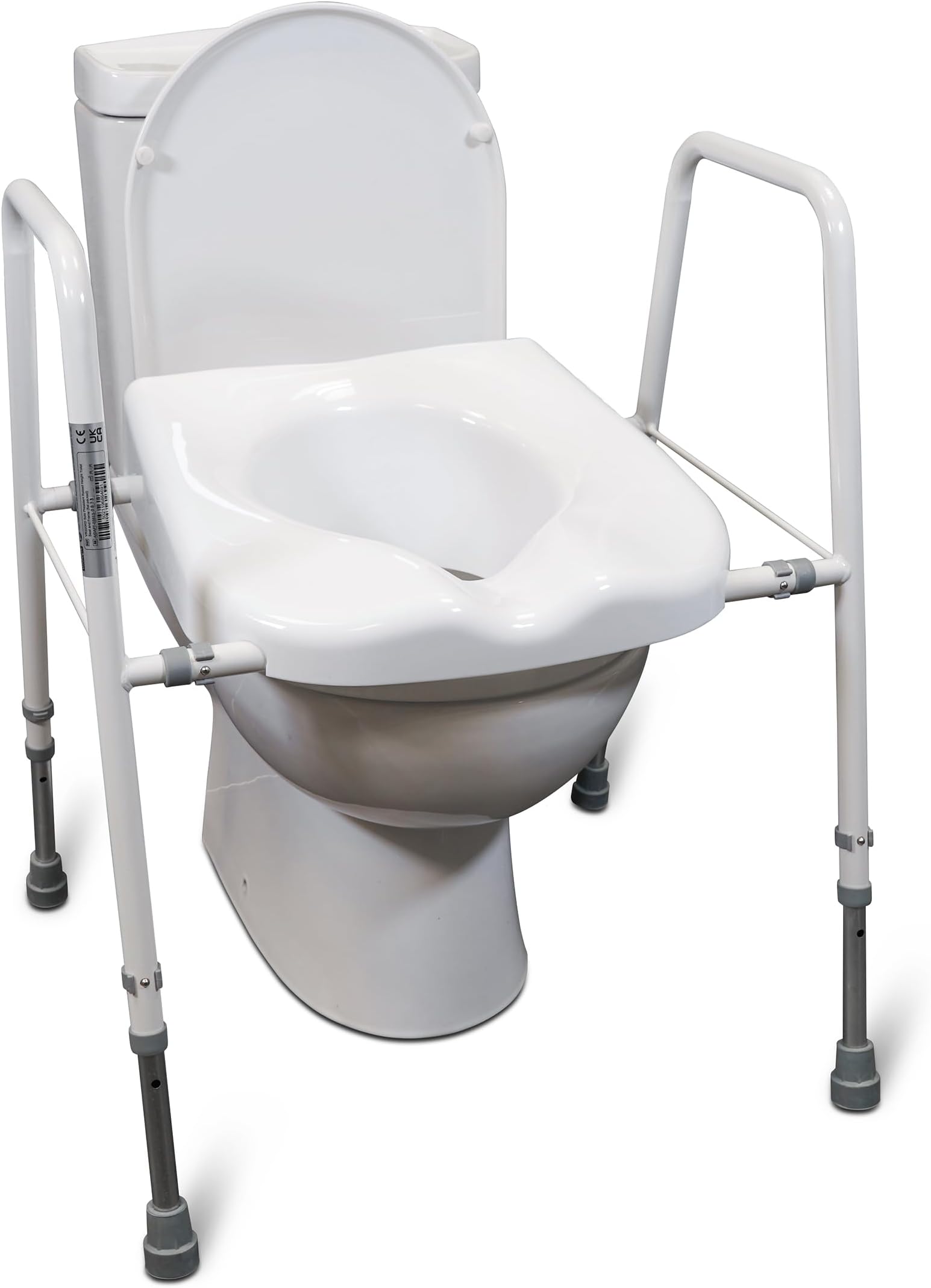 Aidapt Raised Toilet Seat and Frame.Height,Width Adjustable,Non-Slip Ferrules,Toilet Surround,Integral Armrests,Push-Pin Adjustment,No Tools Required,Minimal Assembly,Elderly,Hip Surgery Recovery