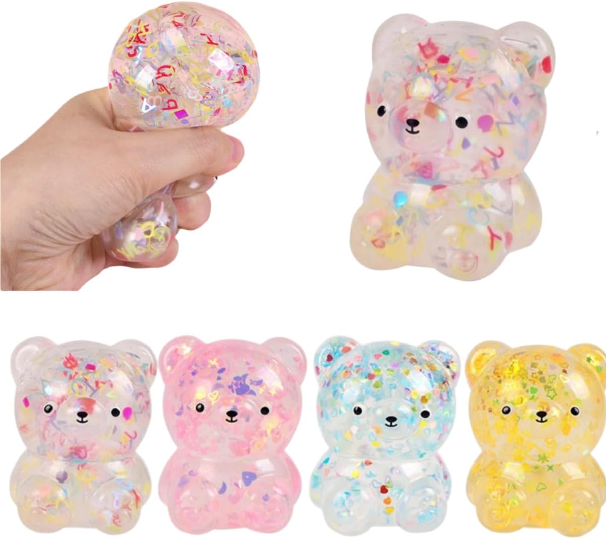1Pccs Squeeze Toys Letter Sequins Candy-Bear Stress Relief Toy Hand Fidget Sensory Office Desk Squishy Toy (Light Pink or Randomly Color)