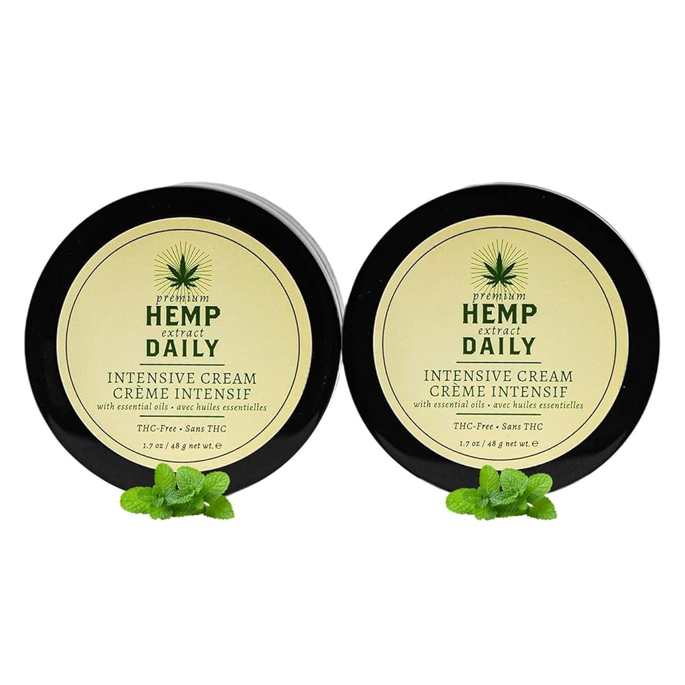 Premium Hemp Extract Daily Intensive Cream - Hand, Shoulder, Back, Knee, Foot Topical Rub Moisturizing Lotion - Organic | 1.7 Ounces (Classic Mint, Pack of 2)
