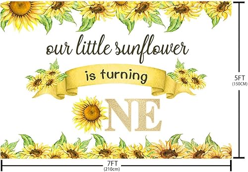 Miniatura 5 de Telón de fondo de feliz cumpleaños de 7 x 5 pies para bebé, niño y niña, con texto en inglés "Our Little Sunflower is Turning One", fondo blanco