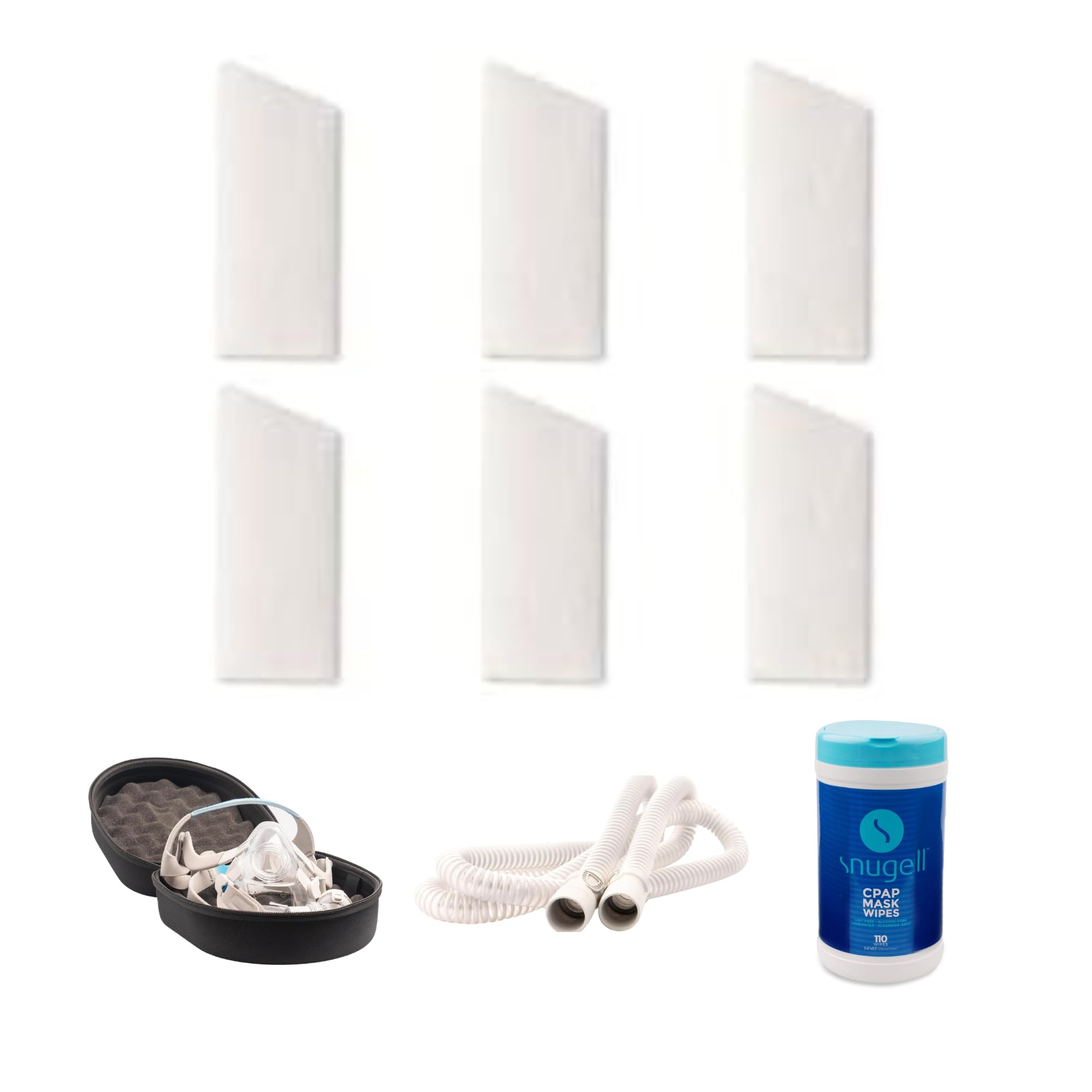 Snugell Bundle | iBreeze (6 Pack) with 6ft Slim Tubing + CPAP Mask Wipes + Mask Storage Case