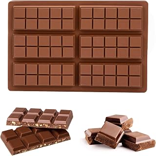 Moldes de Chocolate Moldes de Silicona para Caramelo Hornear Juego Antiadherente Accesorios Regalos para Bricolaje Turrones Barra Gofres Proteica Energética Marrón 6 Pizarras