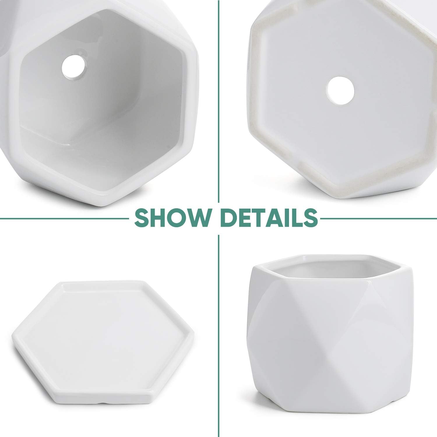 Greenaholics White Plant Pot - 5.7 Inch Diamond Ceramic Planter for Small Snake Plant with Saucer