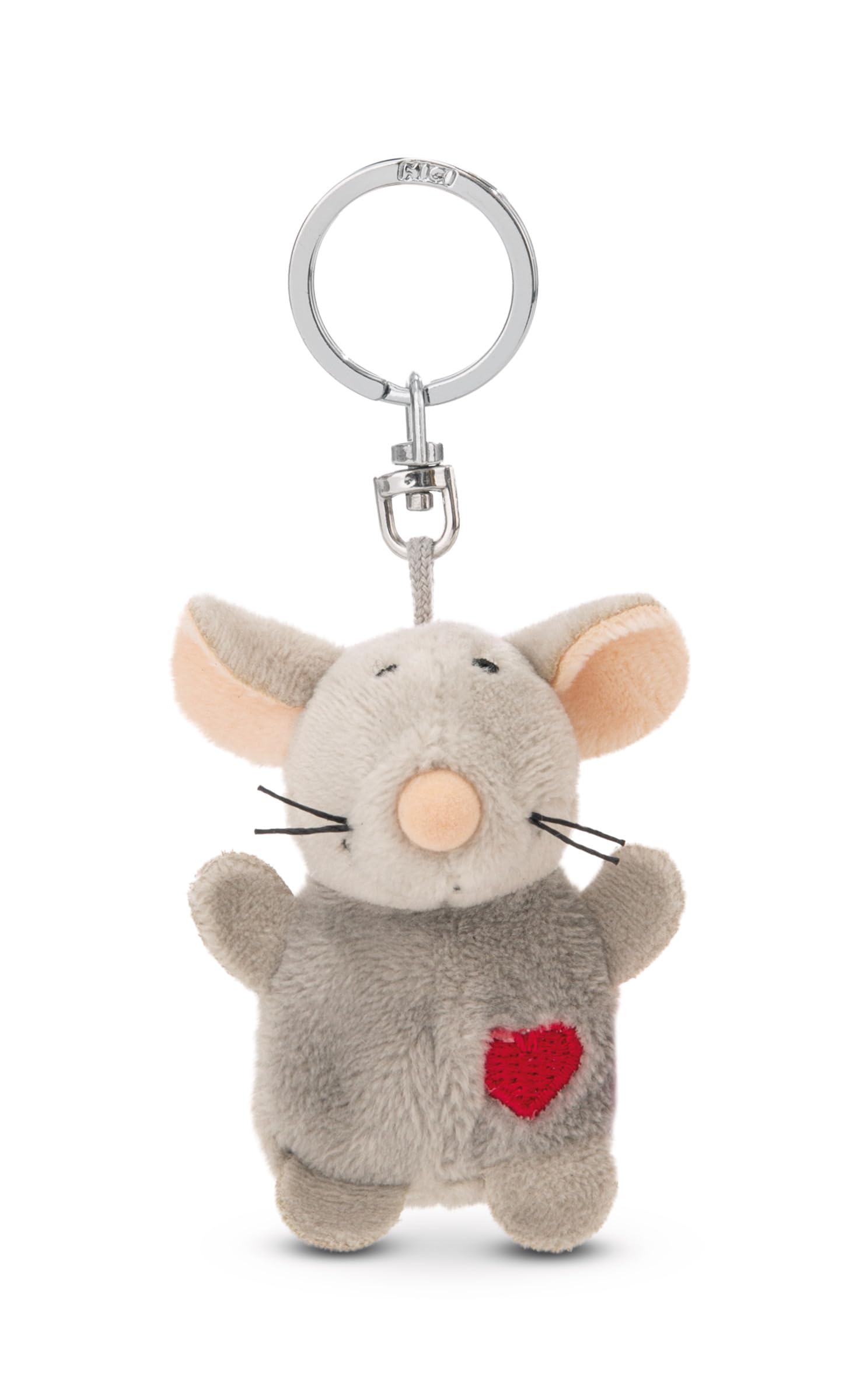 NICI Keyholder mouse with heart 5cm - grey - A loyal companion for backpacks or bags, keychain for key rings & key holders for all ages | 62075