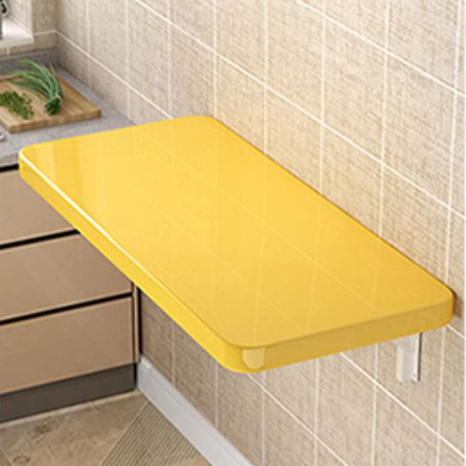 Table murale pliante jaune avec supports solides pour ordinateur