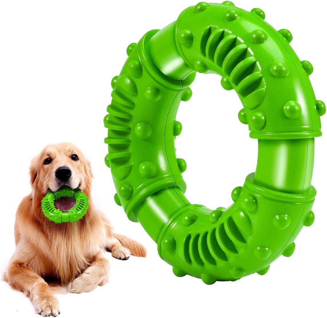FeekoDog Toys for Aggressive Chewers Large Breed, Non-Toxic Natural Rubber Long-Lasting Indestructible Dog Toys, Durable Puppy Chew Toy for Medium Large Dogs - Fun to Chew, Chase and Fetch (Green)