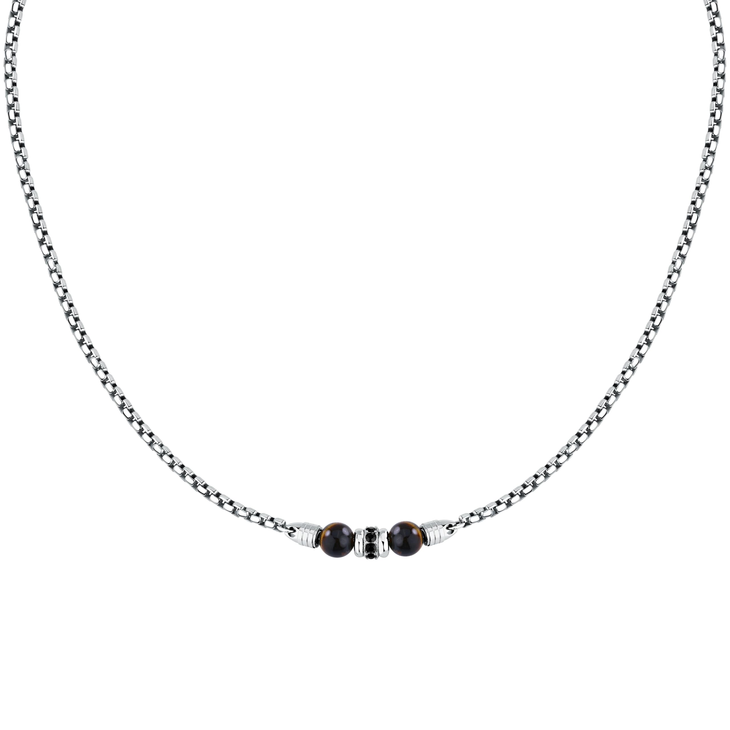 Morellato Collana Uomo in Acciaio, Pietre Naturali, Cristalli, Occhio di Tigre, Collezione PIETRE - S1744
