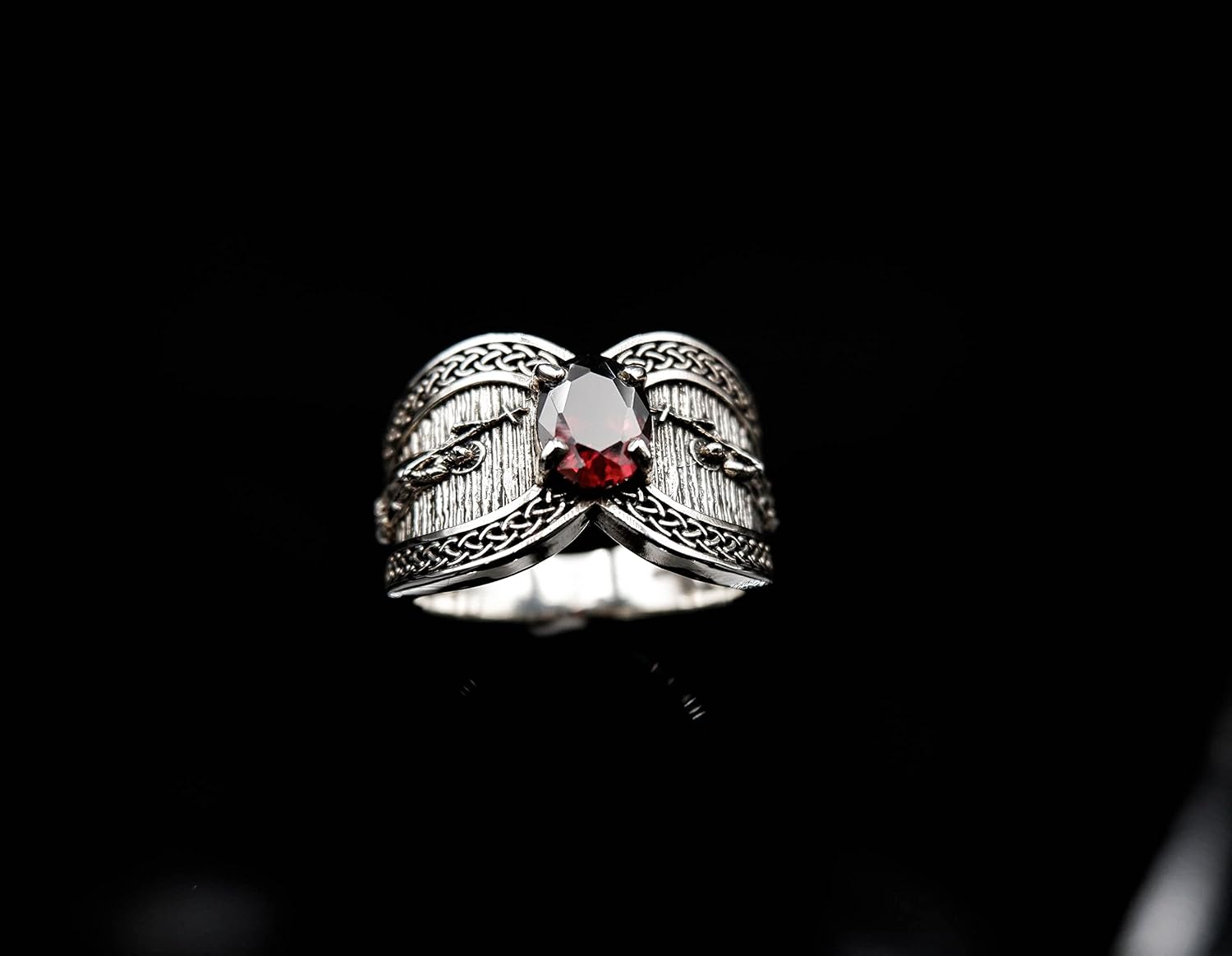 925 Sterling Silver CZ Red Stone Archangel St Saint Michael Catholic Protector Amulet Rings for Men Women