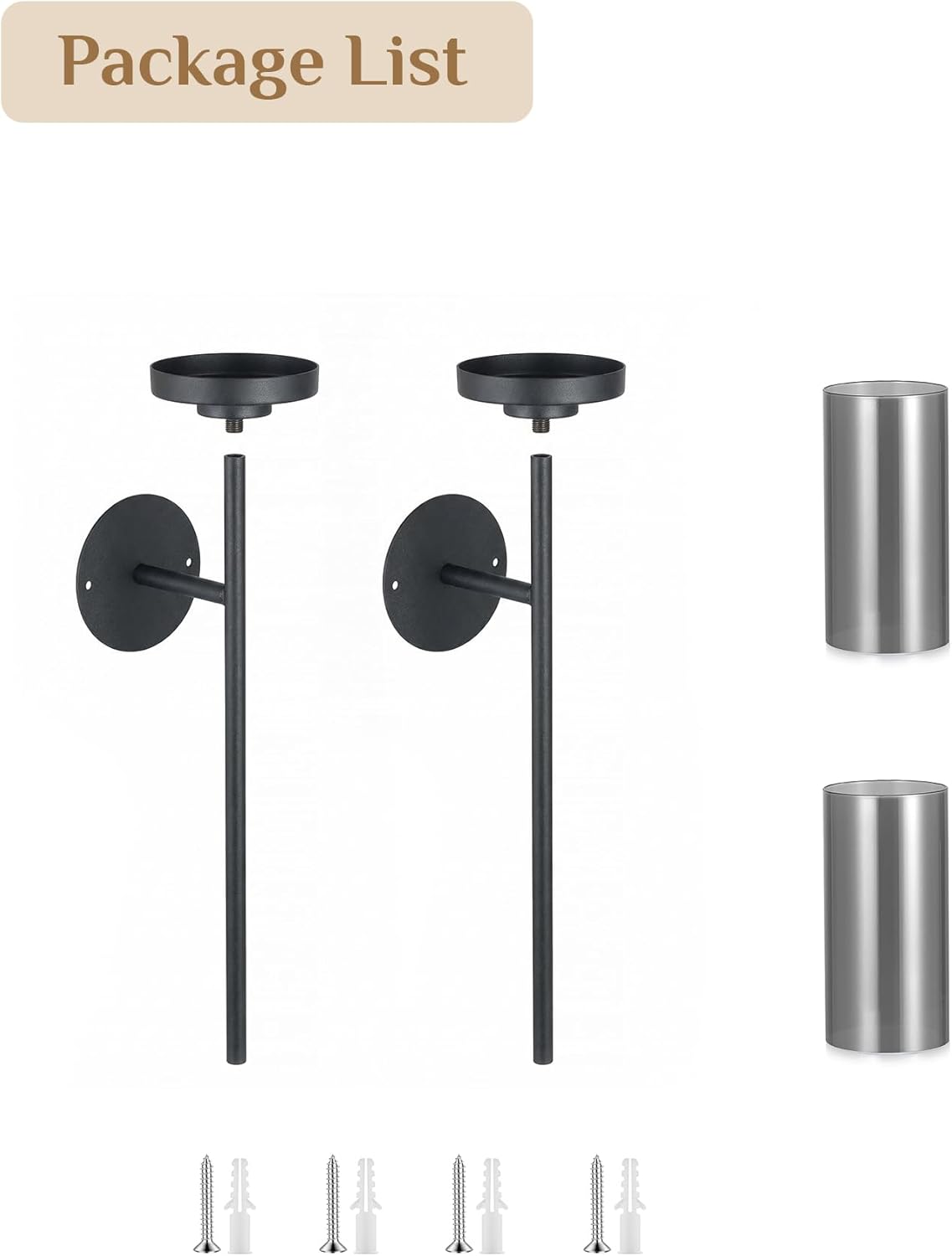 Black Wall Candle Holder Decor: 22 Inch Metal Long Candle Sconces with Smokey Grey Hurricane Modern Minimalist Decoration for Hallway Living Room Beside Fireplace TV