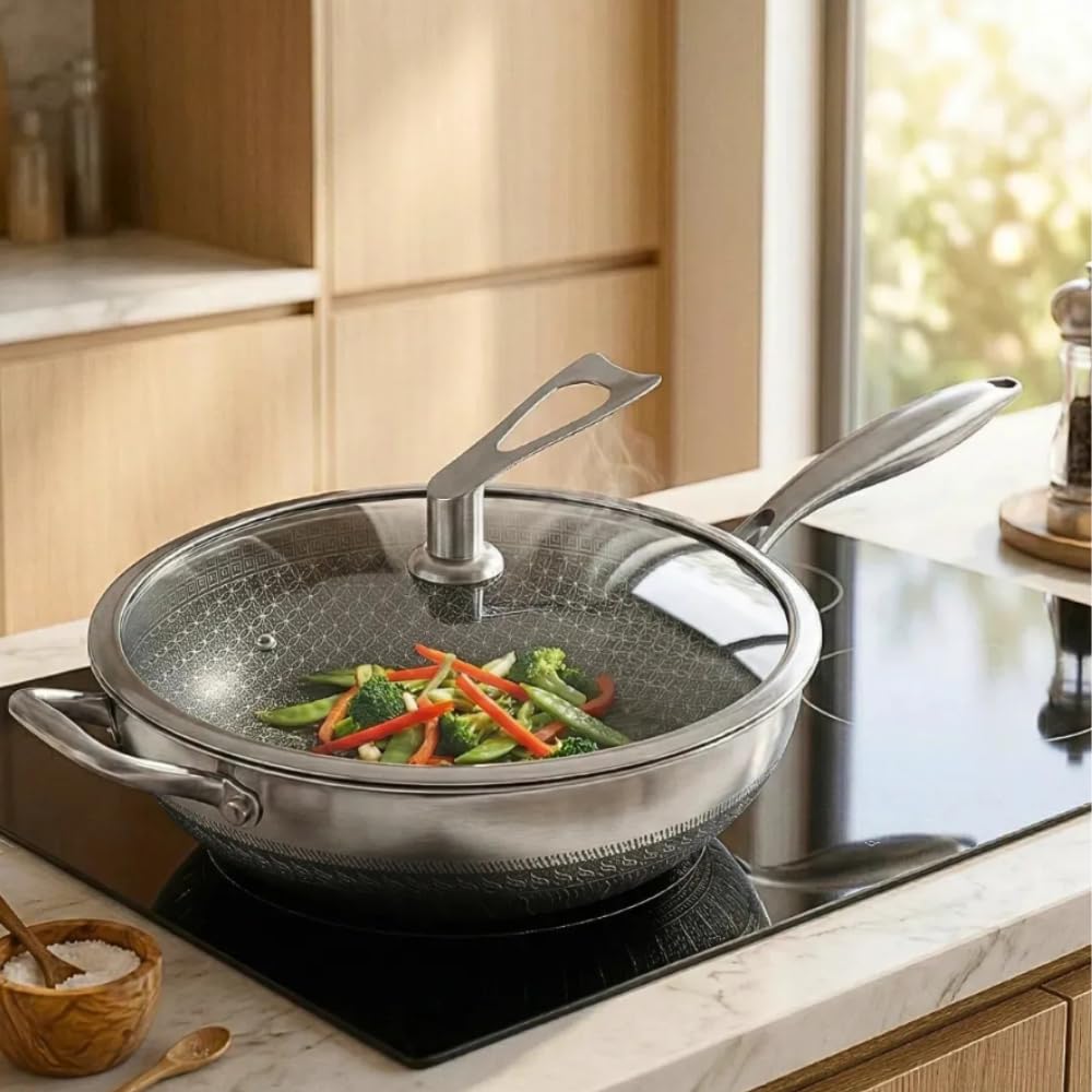 Frigideira Wok Cozzi Inox Triplo Antiaderente Indução 30 Cm