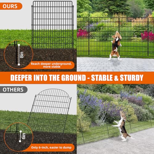 Image of 10 Panels No Dig Fence with Gate, 32 in(H) X 24 ft(L) Garden Decorative Fence Animal Barrier for Dogs, Rustproof Metal Garden Edging Border for Outdoor, Yard, Patio, Black