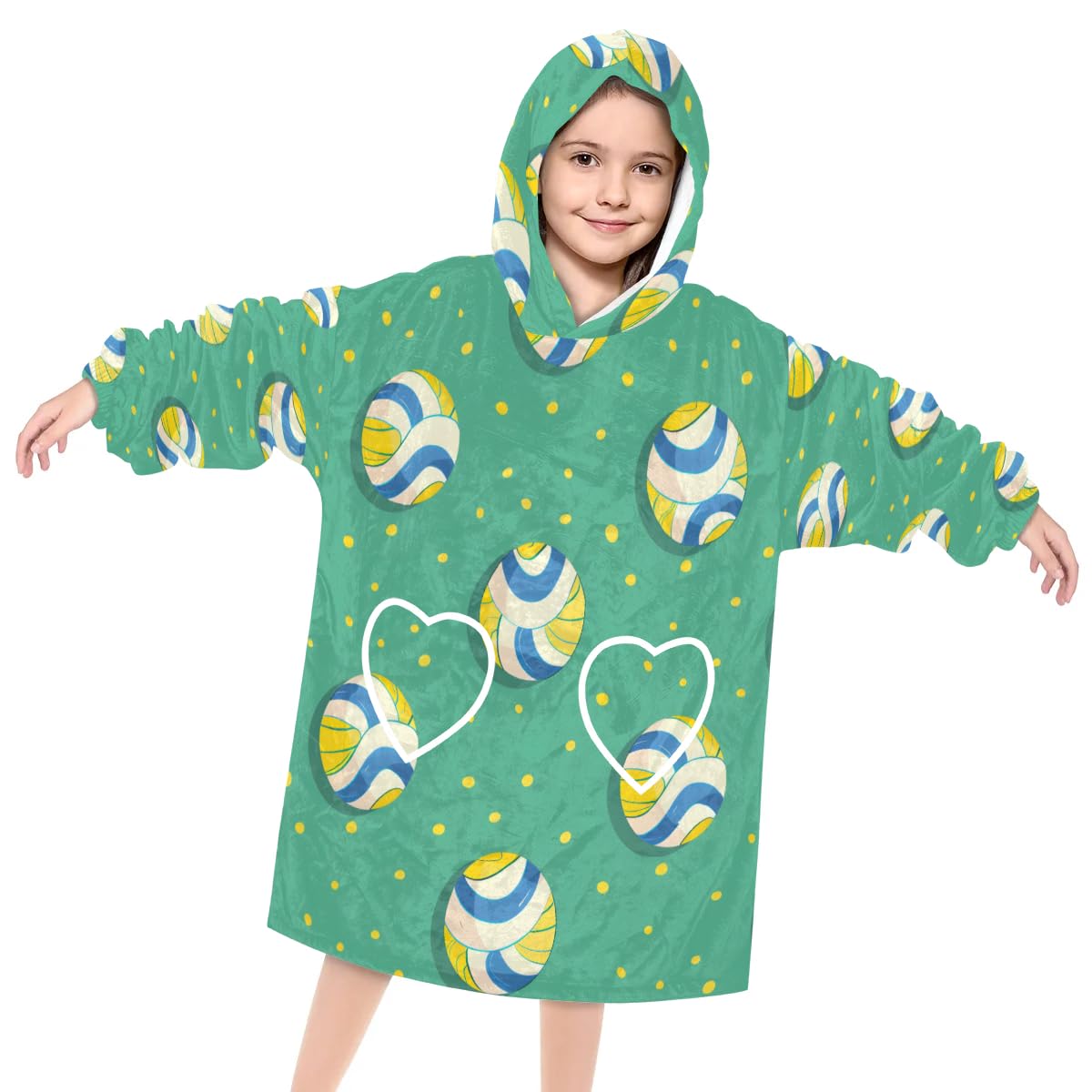 Pardick Wearable Blanket Hoodie for Kids, Futsal Volleyball Fleece Sweatshirt Blanket Oversized Blanket Sweatshirt with Pocket Flannel Warm Hooded Blanket 6-10 Year Old Girl Boy Gift, One Size