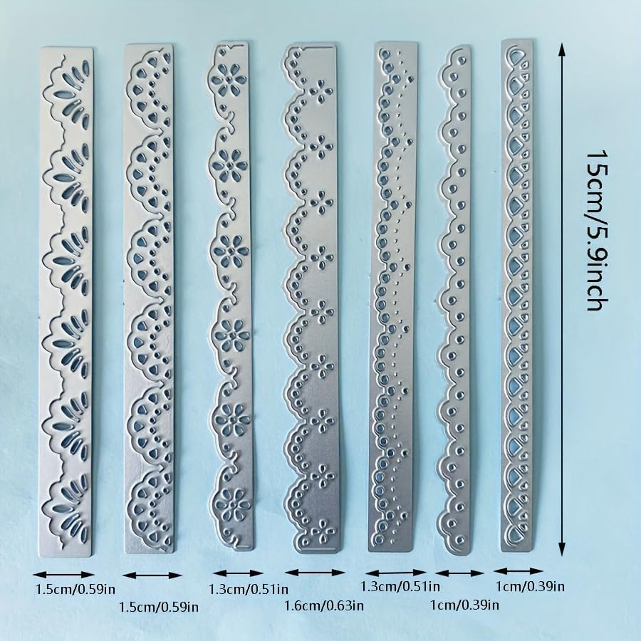 7Pcs/Set Lace Layer Borders Dies Cuts for Card Making, Flowers Pattern Cutting Dies, Metal Die Cutting Mold, Scrapbooking Dies, DIY Etched Embossing Stencil for Craft